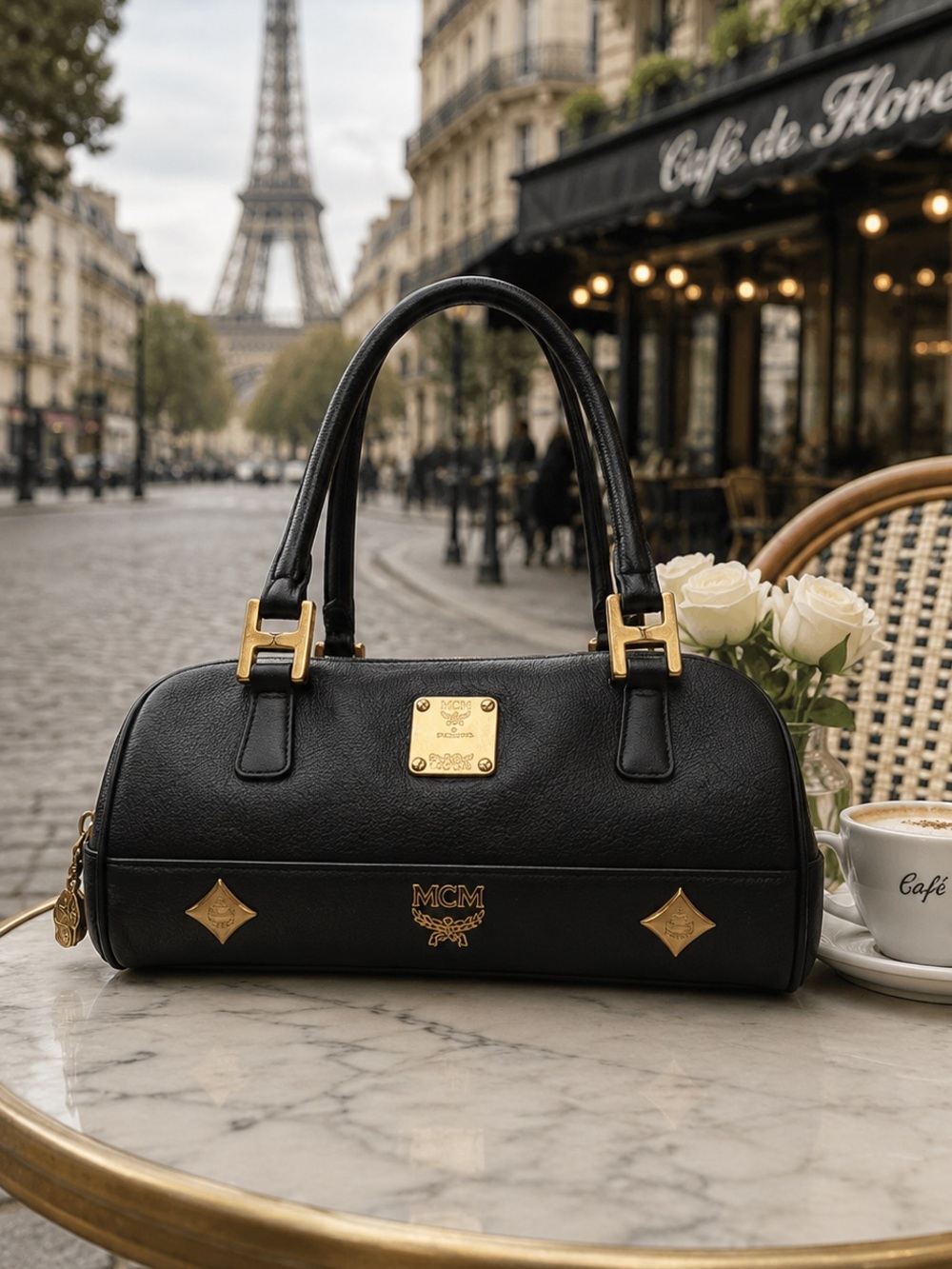 MCM BLACK LEATHER CLASSIC HERITAGE BOSTON BAG